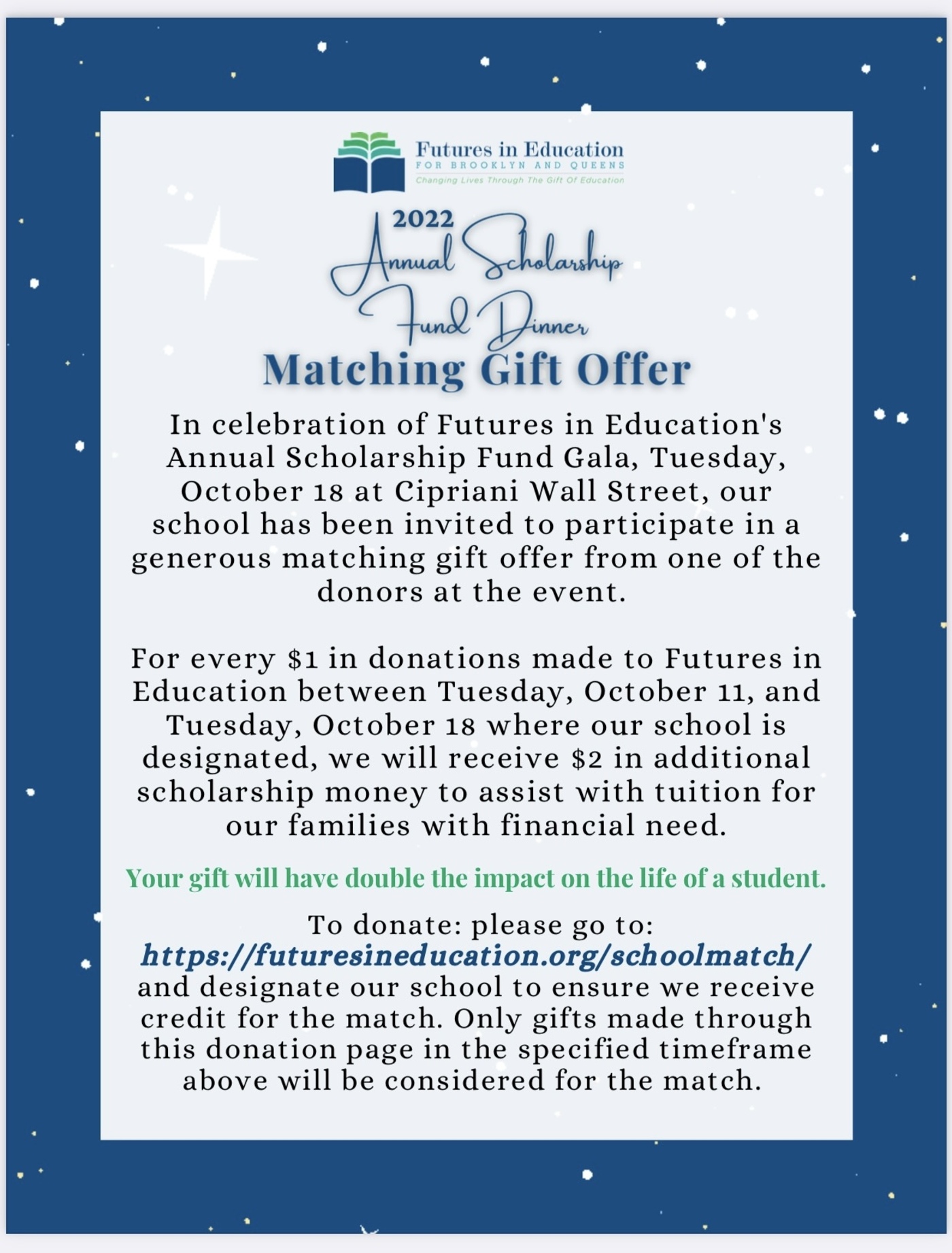 Futures in Education matching gift offer
